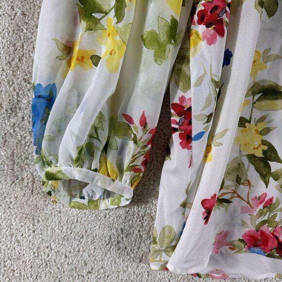 Calvin Klein Blouse NWT Size Medium White Multi Floral Chiffon Long Sleeve Top - Picture 6 of 13